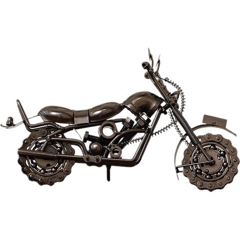 Modèle de moto en fer forgé - Décoration bureau rétro et créative, sculpture métallique artisanale pour étagère ou intérieur moderne (1/5)