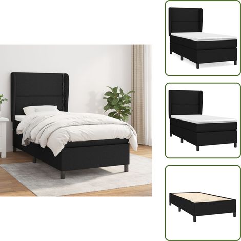 Colchón de espuma - vidaXL Cama box spring con colchón tela negro 90x200 cm - Cama de madera