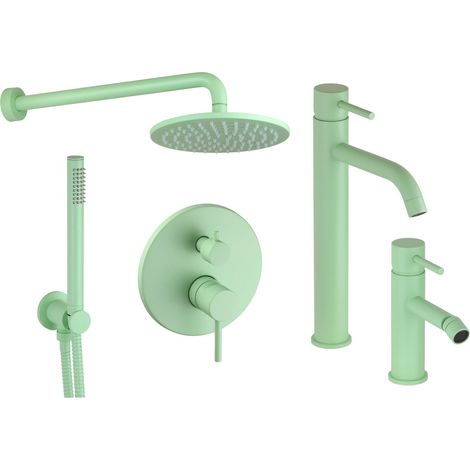 Kit mitigeur lavabo bidet haut et kit de douche modèle rond de couleur vert clair Pollini Jessy Color KITJESSYCOLORA23 (1/5)