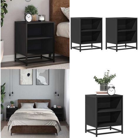 vidaXL Tables de chevet 2 pcs noir 40x31x50 cm bois d'ingénierie métal (1/5)