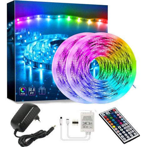 Led Chambre Ruban Led Lumière Led Décorative Multicolore, Bande Led, Rgb Guirlande Lumineuse Dimmable avec Télécommande, Ruban Auto-adhésif (2X5M) (1/5)