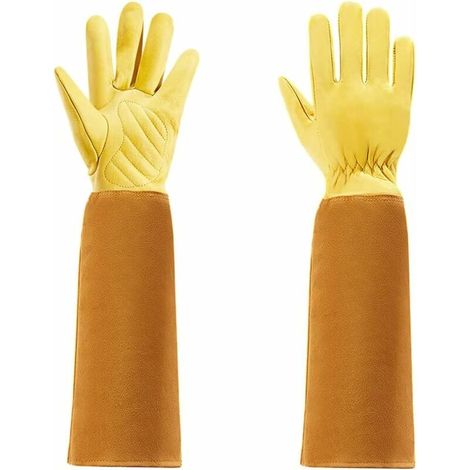 (Color : Yellow, Size : L) Gants de Jardinage for Femmes et Hommes Cuisson Cuir de Vachette avec Gant de Protection de l'avant-Bras Long (1/5)