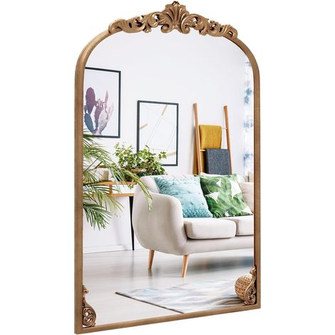 COSTWAY Specchio ad Arco da Parete, Specchio Vintage Oro con Cornice in Metallo, Riflessione HD e Decorativi Barocchi, Facile da Installare, per Ingresso, Soggiorno e Bagno (95 x 66 cm) (1/5)