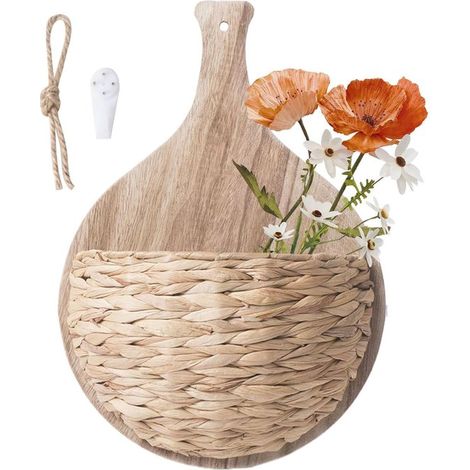 Cesti da parete in stile boho,decorazione murale con cesti intrecciati,fioriera da parete in legno naturale,Cesto portavaso moderno (1/5)