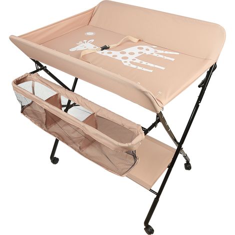 Table à langer pliante avec panier de rangement pour nouveaux-nés – Hauteur réglable 92-98 cm – Tissu Oxford imperméable – Roues universelles silencieuses – Jeobest