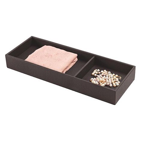 Boite de rangement multi-usages Excessories - 2 compartiments - P 410 x L 150 x H50 mm - en simili cuir finition Moka - SALICE