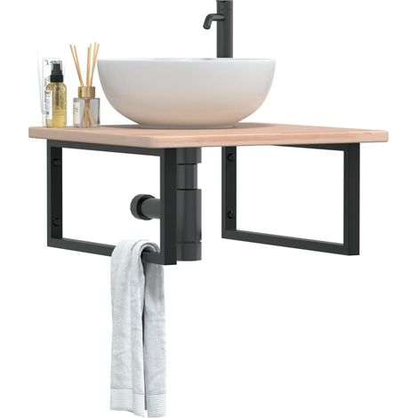 Waschtischplatte mit Halterung Stahl und Massivholz Eiche