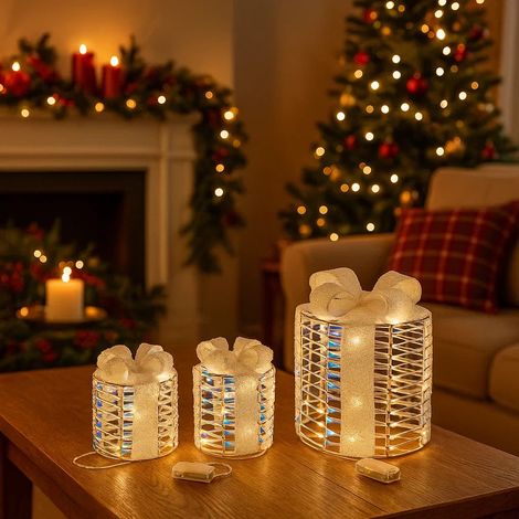 Regali natalizi in metallo con luci LED per decorazioni natalizie set da 3 -Tondi (1/5)