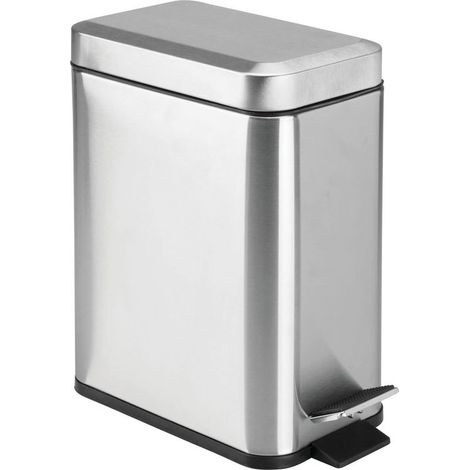 Poubelle rectangulaire en métal avec couvercle, poubelle compacte avec doublure amovible et poignée pour salle de bain, cuisine, salle d'artisanat – Chrome brossé (1/5)