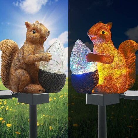 Solar-Gartenleuchten, Außendekoration, Solar-Eichhörnchen-Erdspießleuchten, bunte LEDs, IP6 (1/5)