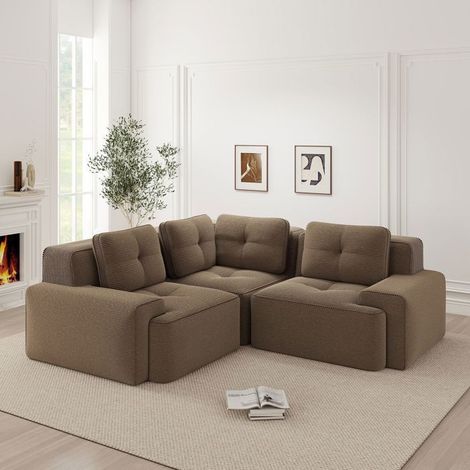 Canapé modulable - SOGEU - Modulable - tissu côtelé - marron - assise profonde (1/5)