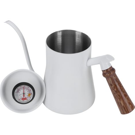 Cafetière à Main Suspendue 650ml en Acier Inoxydable avec Thermomètre - Blanc