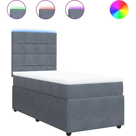 Lit simple Lit adulte Sommier à lattes de lit et matelas Gris foncé 90x190 cm Velours