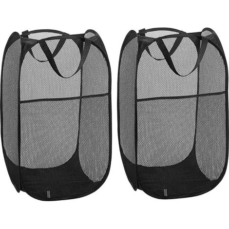 Panier à Linge Corbeilles à Linge Pliable Pop Up en Maille Filet Sac à Linge Panier à Linge Pliable avec Manipuler, Noir (1/5)