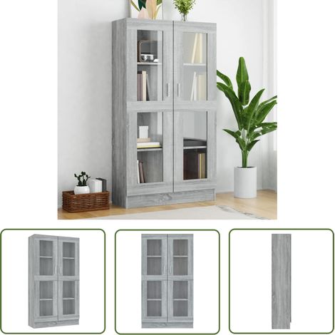 The Living Store Armoire à vitrine Sonoma gris 82,5x30,5x150cm Bois d'ingénierie - Bibliothèque - Bibliothèque En Bois - Meuble De Rangement - Armoire À Vitrine - Mobilier Intérieur (1/5)
