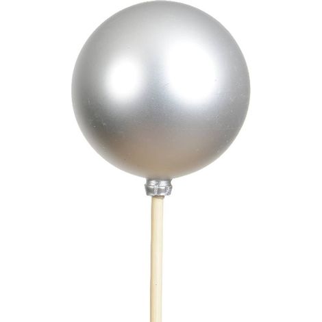 Weihnachtskugel Ø 6 cm auf 36 cm Stab Silberfarben matt - Polystyren