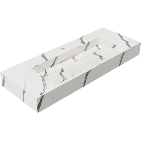 Vente-Unique – Vasque suspendue en solid surface effet marbre blanc – Rectangle 120.2 x 45.2 x 8 cm – Antifongique et résistant aux tâches