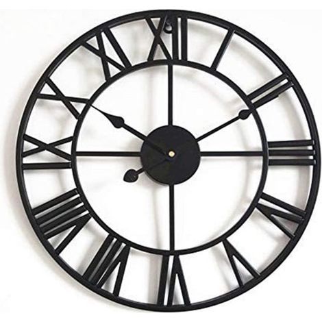Horloge murale Longziming - Horloge murale classique - Grand format avec chiffres romains et trotteuse silencieuse - 40 cm - Pour la maison et le bureau - Noir (1/5)