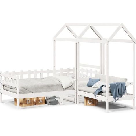 Ensemble canapé-lit et banquette blancs avec baldaquin, matelas non inclus. (1/5)
