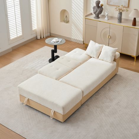 Divano letto con contenitore, schienale a 3 posizioni, 217 x 110 x 90 cm, ciniglia beige OKMYHOME (1/5)