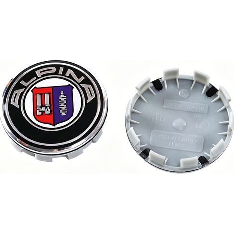 Satz mit 4 Radnabenkappen (68 mm), kompatibel mit den Serien 1, 3, 5, 7, X1, X3, X4, X5 und X6, Alpina-Stil, 4-teilige dekorative Radkappen in Schwarz und Blau (1/3)