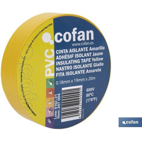 cinta aislante 180 micras amarilla 19mmx20 metros caja 10 unid.