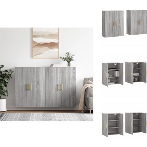 Wandschränke 2 Stk. Grau Sonoma 69,5x34x90 cm - Hängeschrank - Sideboard - Regal - Grauer Schrank - Wohnzimmer Deko (1/5)