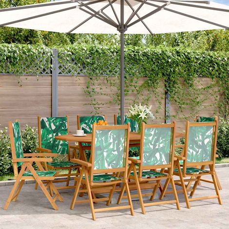 vidaXL Fauteuils pliants inclinables, 8 pièces, tissu vert et bois massif (1/5)