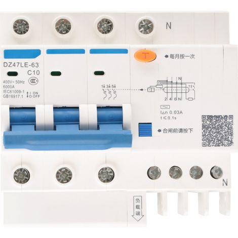 Disjoncteur Différentiel 3 Phases + Neutre 10 A - Protection Surcharge et Fuite de Courant - Type DZ47LE-63 (1/5)