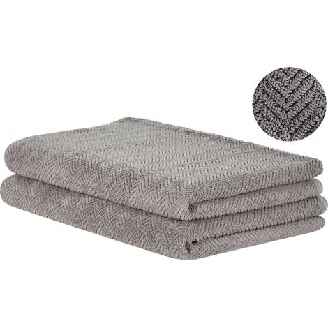 Conjunto de 2 toallas de algodón gris patrón chevron textura suave baño Mitiaro