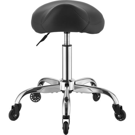 Mophorn Sgabello a Sella con Ruote, Sedile Ergonomico con Portata Fino a 226,8 kg, Altezza Regolabile, Rotelle Silenziose, Rivestimento in Similpelle, Girevole a 360°,Nero,Spa e Saloni di Bellezza (1/5)