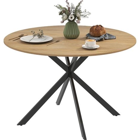Runder Esstisch Ø120 cm für 4 Personen aus Holz und Stahl im Industrial-Stil (1/5)