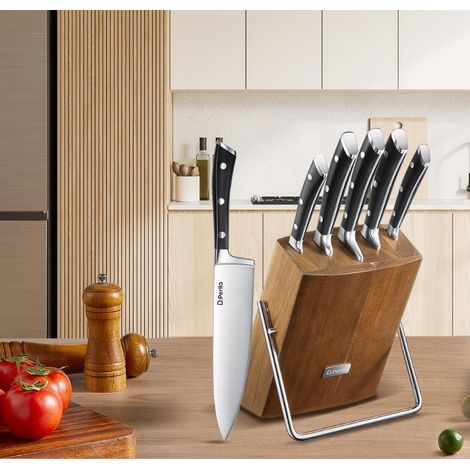 6 Pièces Couteaux de Cuisine Bloc de Bois, Super Aiguisé (1/5)