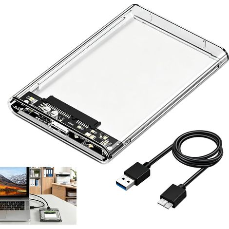 Boîtier Disque Dur 2.5" - 1 Unité - Plastique ABS Transparent - USB 3.0 UASP 5Gbps - PC PS4 Xbox Voyage - Compatible 7mm 9.5mm (1/5)