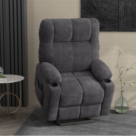 Sillón relax eléctrico con ayuda para levantarse, masaje y calor, poliéster gris oscuro OKWISH (1/5)