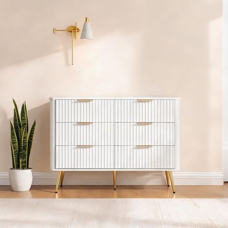 Commode blanche 6 tiroirs en MDF avec pieds surélevés (1/5)