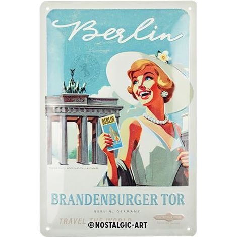 Plaque en tôle rétro - 20 x 30 cm - Porte de Brandebourg de Berlin - Souvenir et idée cadeau - En métal - Design vintage (1/5)