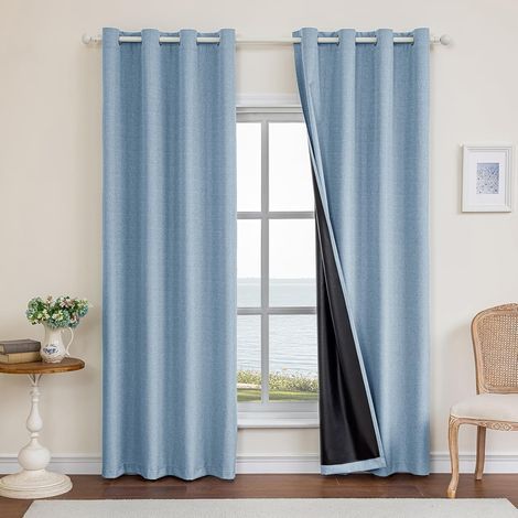 Set di 2 tende oscuranti, 140 x 300 cm, effetto lino, termoisolanti, insonorizzanti, con occhielli, per soggiorno e camera da letto. (1/5)