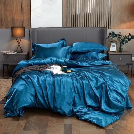 Ensemble Parure de lit Satin , 220x240cm Lisse Housse de Couette avec 2 Taies d'oreillers 5583cm + 1 Drap 230240CM, Couleur I (1/4)