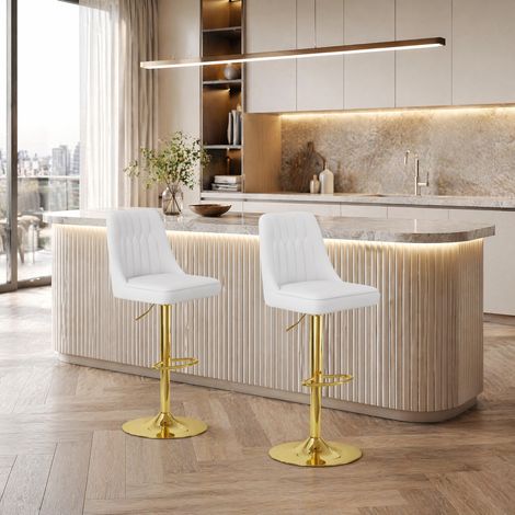 Silla alta regulable giratoria con respaldo White+Gold OKMYHOME (1/5)