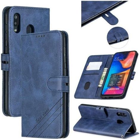 Coque Samsung Galaxy A20e Housse etui de Protection - avec Support & Fentes Cartes Portefeuille Antichoc PU Cuir -bleu