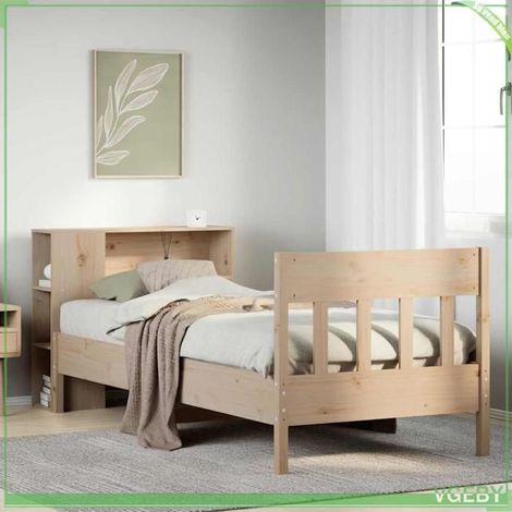 Lit bibliothèque - 3323206 - Bois de pin massif - 75 x 190 cm - Tête de lit avec rangement (1/5)