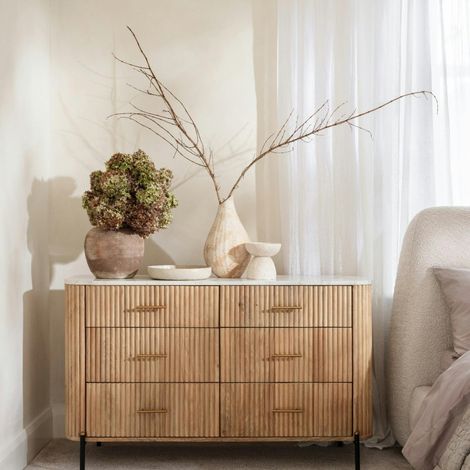 Commode en bois de manguier et marbre 6 tiroirs MASSA (1/5)
