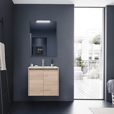 Mobile bagno sospeso 70 cm 2 ante in legno naturale con lavabo ad incasso - Nova - Standard (1/5)