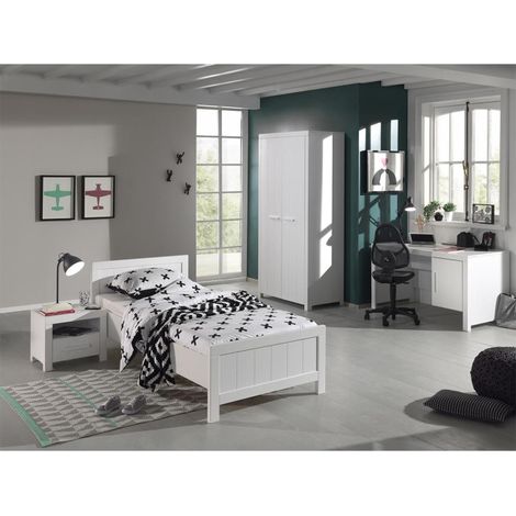 Pack - Lit Enfant, Chevet, Armoire & Bureau "Erik I" Blanc (1/5)