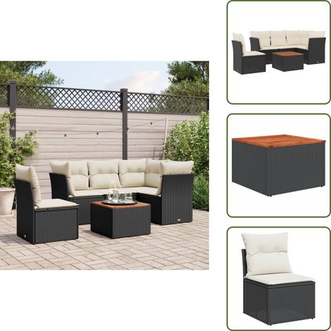 Salon de jardin 6 pcs avec coussins noir résine tressée - Ensemble Salon De Jardin - Mobilier Extérieur - Canapé Jardin - Résine Tressée - Rotin Synthétique (1/5)