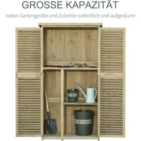 Armoire de jardin en bois, abri de rangement extérieur avec toit en asphalte, porte à lamelles, 4 compartiments, gris, 87 x 46,5 x 160 cm (1/5)