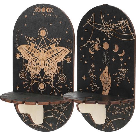 Lot de 2 présentoirs en bois délicat, style bohème, avec support pour cristaux noirs et porte-objets décoratifs suspendus.-21.5