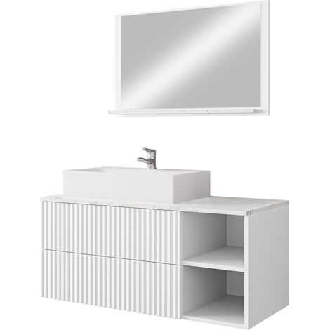 Ensemble de meubles de salle de bain – Miroir inclus – Revêtement MDF – Dimensions meuble 450x1000x450mm – Système push to open (1/4)