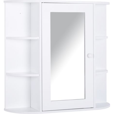 Wall Mounted Bathroom Cabinet with Mirror Single Door Storage Organizer 2-tier Inner Shelves White